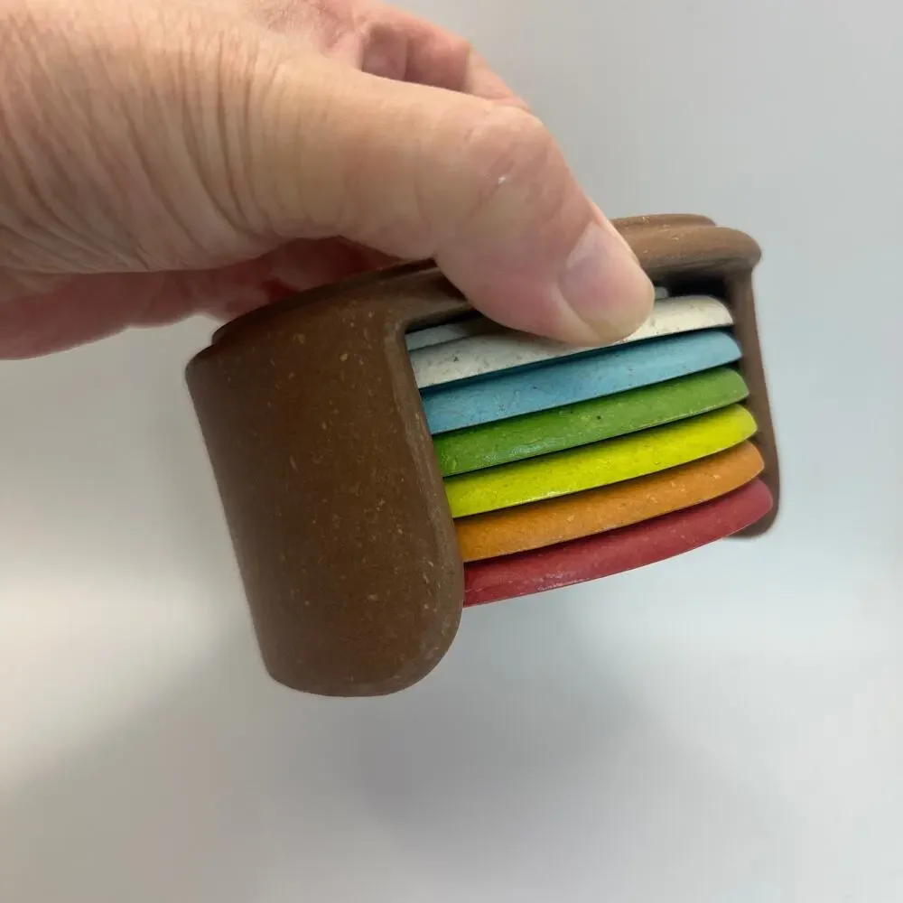 Vintage Y2K Kamenstein Rainbow Coasters Set of 6 Holder Retro Barware Mod Gift